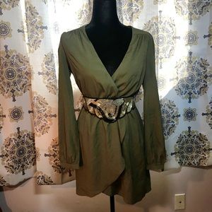 BCBG style Green Sexy Dress with slit down chest.